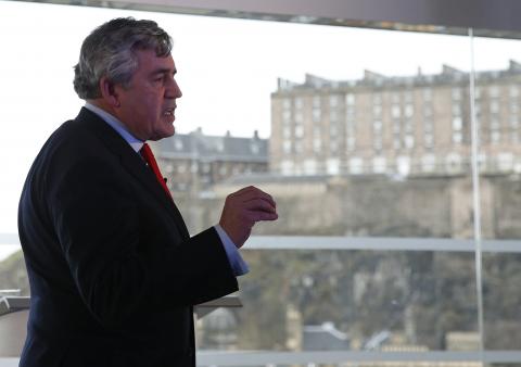 Gordon Brown gestures as he delivers his speech on powers for the Scottish Parliament, in Edinburgh, Scotland, February 2, 2015. PHOTO BY REUTERS/Russell Cheyne