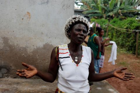 Grace Nah, 70, who fled violence in the northwestern division of Momo reacts as she speaks outside the house where she has taken refuge in Yaounde, Cameroon, October 2, 2018. PHOTO BY REUTERS/Zohra Bensemra