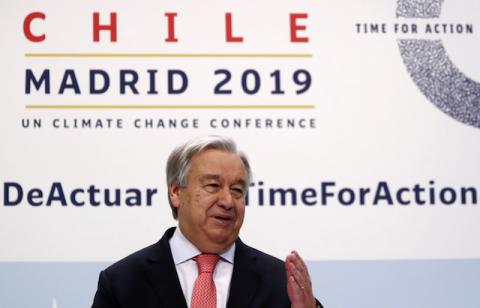 U.N. Secretary-General Antonio Guterres speaks during a news conference on the eve of the U.N. climate summit (COP25) in Madrid, Spain, December 1, 2019. PHOTO BY REUTERS/Sergio Perez