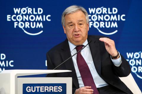 United Nations Secretary-General Antonio Guterres speaks during a session at the 50th World Economic Forum (WEF) annual meeting in Davos, Switzerland, January 23, 2020. PHOTO BY REUTERS/Denis Balibouse