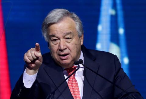 U.N. Secretary-General Antonio Guterres speaks at the R20 Austrian World Summit in Vienna, Austria, May 28, 2019. PHOTO BY REUTERS/Lisi Niesner