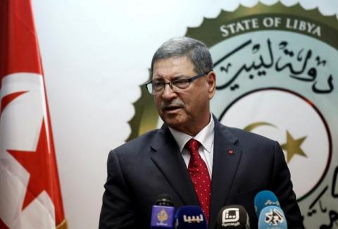 Tunisian Prime Minister Habib Essid delivers a speech during a joint news conference with Prime Minister of Libya's unity government Fayez Seraj (not pictured) in Tripoli, Libya, May 6, 2016. PHOTO BY REUTERS/Ismail Zitouny