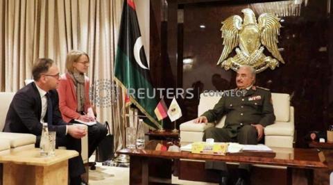 Commander Khalifa Haftar meets with German Foreign minister Heiko Maas in Benghazi, Libya, January 16, 2020. PHOTO BY REUTERS/Stringer