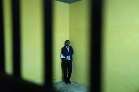 Befekadu Hailu, 39, an ex-inmate of the Maekelawi detention center for political prisoners is seen as he stands in the room where he was detained after it was opened to the public in Addis Ababa, Ethiopia, September 6, 2019. PHOTO BY REUTERS/Tiksa Negeri