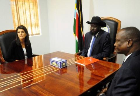 U.S. Ambassador to the United Nations Nikki Haley meets South Sudan's President Salva Kiir and First Vice President Taban Deng Gai in Juba, South Sudan, October 25, 2017. PHOTO BY REUTERS/Jok Solomun