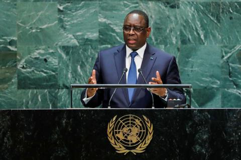 Senegal's President Macky Sall addresses the 74th session of the United Nations General Assembly at U.N. headquarters in New York City, New York, U.S., September 24, 2019. PHOTO BY REUTERS/Eduardo Munoz