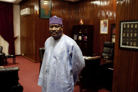 Hama Amadou poses for a picture at his office in the National Assembly in Niamey, in a file photo taken September 16, 2013. PHOTO BY REUTERS/Joe Penney