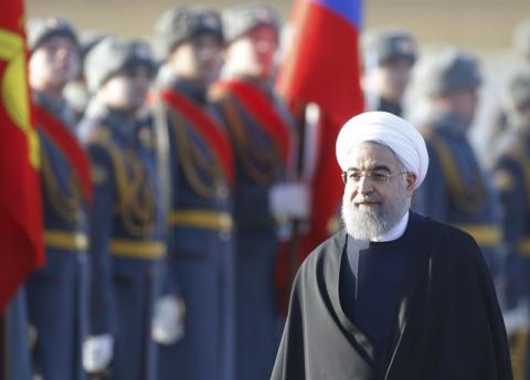 Iranian President Hassan Rouhani inspects the honour guard during a welcoming ceremony upon his arrival at Vnukovo International Airport in Moscow, Russia, March 27, 2017. PHOTO BY REUTERS/Maxim Shemetov