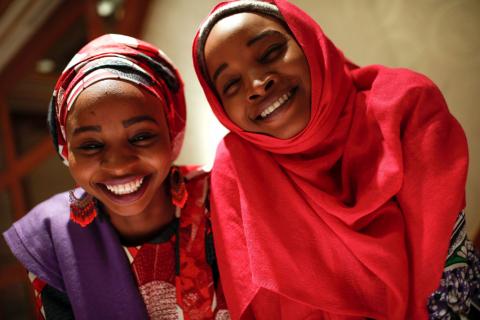 Hauwa (L) and Ya kaka, identified only by their first names, former captives of Boko Haram militants in Nigeria and now acting as advocates speaking out on behalf of other captives and survivors, pose for a portrait after they appeared on a panel dealing with issues of violence against women in New York City, U.S., March 13, 2018. PHOTO BY REUTERS/Mike Segar