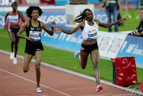 Hellen Obiri of Kenya celebrates winning the Women's 5000m. PHOTO BY REUTERS/Moritz Hager