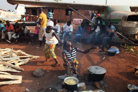 Families, displaced from violence, take shelter at the airport in capital Bangui in Central African Republic