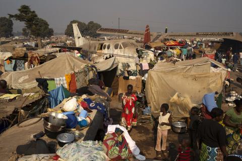 A general view shows a part of the temporary camp for internally displaced persons (IDPs) at the airport of the capital Bangui