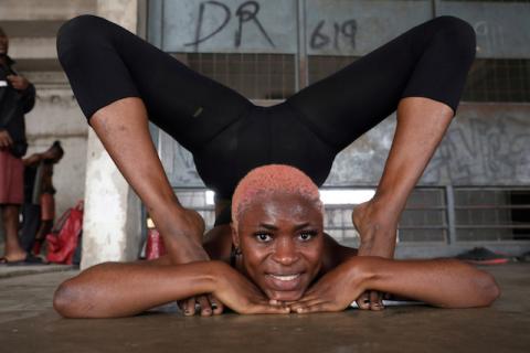 Ifeoma Amazobi, 22, performs contortions during rehearsals at the National Stadium in Lagos, Nigeria, January 27, 2020. PHOTO BY REUTERS/Temilade Adelaja