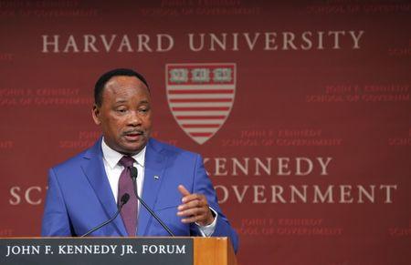 Issoufou Mahamadou, President of Niger, speaks at the John F. Kennedy School of Government at Harvard University in Cambridge, Massachusetts, April 3, 2015. PHOTO BY REUTERS/Brian Snyder