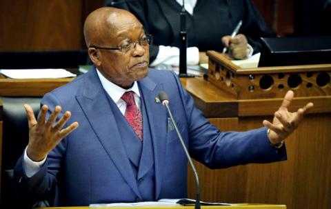 President Jacob Zuma gestures as he addresses parliament in Cape Town, South Africa, November 2, 2017. PHOTO BY REUTERS/Sumaya Hisham