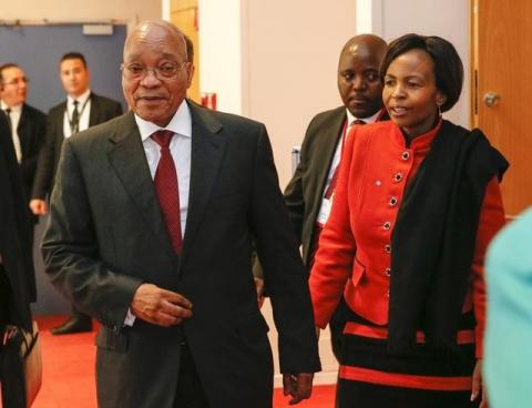 South Africa's President Jacob Zuma (L) leaves after a summit on health and sanitary security in Lyon, France, March 23, 2016. PHOTO BY REUTERS/Robert Pratta