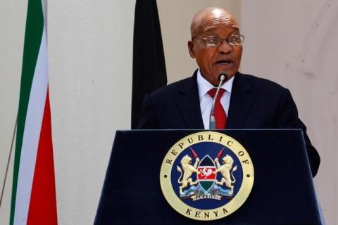 South African president Jacob Zuma addresses members of the media and the respective delegations during a joint news conference with his counterpart, Kenyan president Uhuru Kenyatta, in Nairobi, Kenya, October 11, 2016. PHOTO BY REUTERS/Siegfried Modola