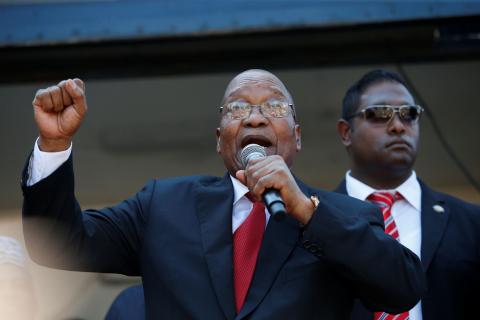 Jacob Zuma, former president of South Africa addresses his supporters outside the high court in Durban, South Africa, April 6, 2018. PHOTO BY REUTERS/Rogan Ward