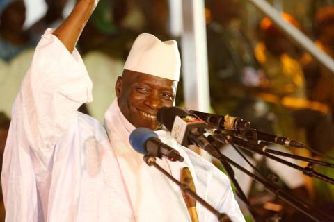 Former Gambian President Yahya Jammeh waves during a rally in Banjul, Gambia, November 29, 2016. PHOTO BY REUTERS/Thierry Gouegnon