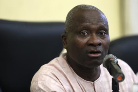 Dr. Jide Idris, Lagos' state commissioner for Health, speaks during a news conference on the death of an Ebola victim in Lagos