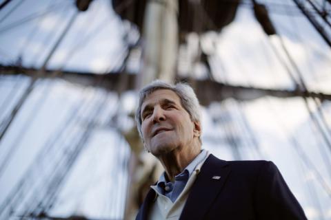 U.S. Secretary of State John Kerry is pictured aboard a replica of Captain Cook's ship 'Endeavour' during his visit to the Australian National Maritime Museum in Sydney