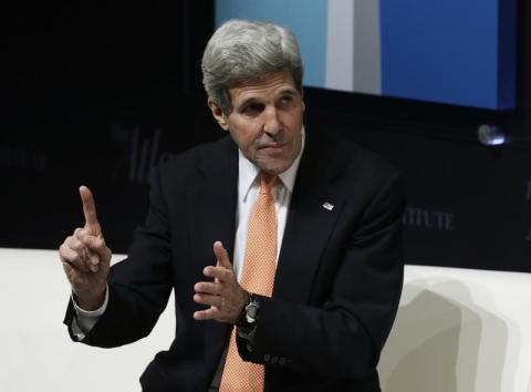 U.S. Secretary of State John Kerry gestures at the Washington Ideas Forum presented by the Aspen Institute and the Atlantic in Washington, October 30, 2014. PHOTO BY REUTERS/Gary Cameron