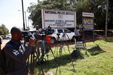 Journalists wait outside the Director of Criminal Investigation headquarters, following the arrest of the head of the National Youth Service Richard Ndubai along with an unspecified number of officials over corruption in Nairobi, Kenya May 28, 2018. PHOTO BY REUTERS/Baz Ratner