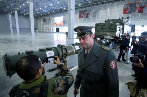 Journalists and military attaches attend a news briefing, organized by Russian defence and foreign ministries and dedicated to cruise missile systems including SSC-8/9M729 model, at Patriot Expocentre near Moscow, Russia, January 23, 2019. PHOTO BY REUTERS/Maxim Shemetov