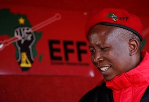 Julius Malema, the firebrand leader of South Africa's Economic Freedom Fighters (EFF) looks on before addressing his supporters during his campaign, in Etwatwa, a township near Benoni, South Africa July 27, 2016. PHOTO BY REUTERS/Siphiwe Sibeko