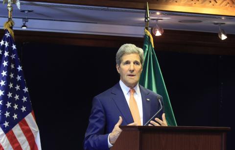 U.S. Secretary of State John Kerry addresses a news conference during his official visit to Ethiopia's capital Addis Ababa