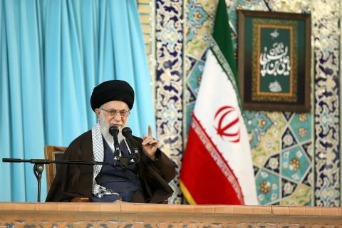 Iran's Supreme Leader Ayatollah Ali Khamenei gestures as he delivers a speech in Mashad, Iran, March 21, 2018. PHOTO BY REUTERS/Leader.ir