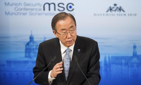 U.N. Secretary General Ban Ki-moon gives his speech during the annual Munich Security Conference