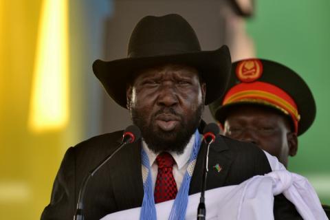 South Sudanese President Salva Kiir addresses crowds at the John Garang Mausoleum in Juba, South Sudan, October 31, 2018. PHOTO BY REUTERS/Jok Solomun