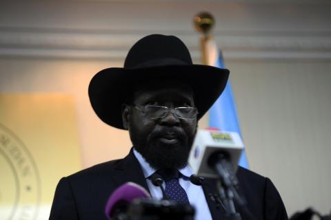 South Sudan's President Salva Kiir holds a news conference in Juba