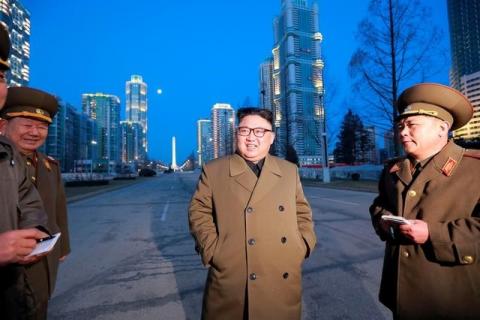 North Korean leader Kim Jong Un provides field guidance at the construction site of Ryomyong Street in this undated picture provided by KCNA in Pyongyang on March 16, 2017. PHOTO BY REUTERS/KCNA