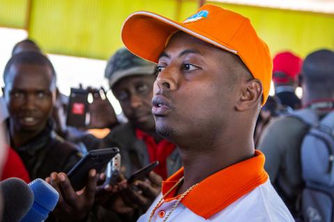 Rwandan singer Kizito Mihigo talks to reporters after his release from prison, in Kigali, Rwanda, September 15, 2018. PHOTO BY REUTERS/Jean Bizimana