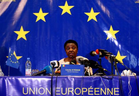 The head of the EU observer mission, Cecile Kyenge, speaks during a news conference in Bamako, Mali, August 14, 2018. PHOTO BY REUTERS/Luc Gnago