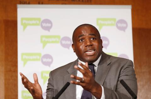 Britain's Labour Party MP David Lammy speaks at a news conference held by The People's Vote in London, Britain, January 22, 2019. PHOTO BY REUTERS/Peter Nicholls