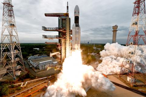 India's Geosynchronous Satellite Launch Vehicle Mk III-M1 blasts off carrying Chandrayaan-1 from the Satish Dhawan space centre at Sriharikota, India, July 22, 2019. PHOTO BY REUTERS/Indian Space Research Organisation