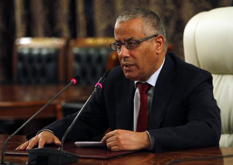 Libya's Prime Minister Ali Zeidan speaks during a news conference at the Prime Minister's Office in Tripoli