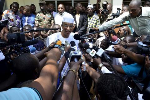 Benin Presidential candidate Lionel Zinsou speaks to journalists after voting during presidential elections in Cotonou, Benin, March 20, 2016. PHOTO BY REUTERS/Charles Placide Tossou