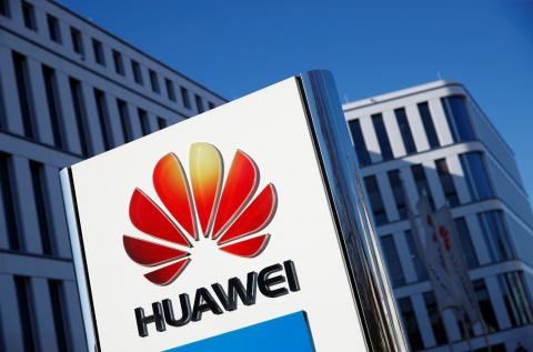 The logo of Huawei Technologies is pictured in front of the German headquarters of the Chinese telecommunications giant in Duesseldorf, Germany, February 18, 2019. PHOTO BY REUTERS/Wolfgang Rattay