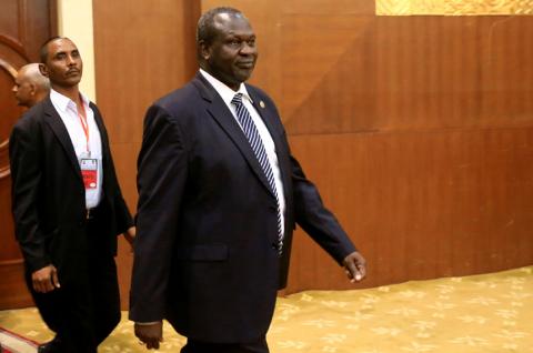 South Sudanese rebel leader Riek Machar arrives for the signing of a cease fire and power sharing agreement with President Salva Kiir in Khartoum, Sudan, August 5, 2018. PHOTO BY REUTERS/Mohamed Nureldin Abdallah