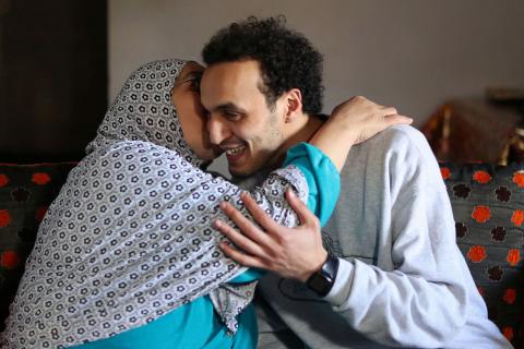 Egyptian award-winning photographer Mahmoud Abu Zeid, also known as Shawkan, is kissed by his mother after his release, at his home in Cairo, Egypt, March 4, 2019. PHOTO BY REUTERS/Mohamed Abd El Ghany