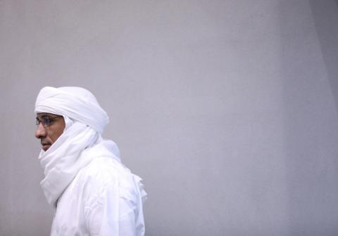 Malian Islamist militant Al-Hassan Ag Abdoul Aziz Ag Mohamed Ag Mahmoud enters the courtroom of the ICC (International Criminal Court) for his trial at the Hague in the Netherlands, July 8,2019. PHOTO BY REUTERS/Eva Plevier