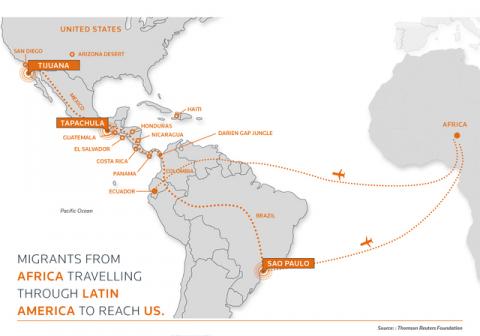 Surge of African migrants risk Latin America jungle trek for U.S. dream. Map By Reuters