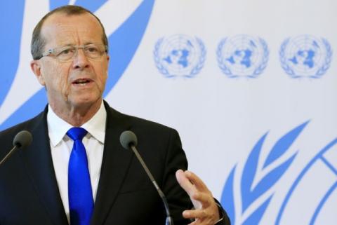 U.N. Special Representative and Head of the United Nations Support Mission in Libya, Martin Kobler talks to the media after his address to the 33rd Human Rights Council at the United Nations in Geneva, Switzerland, September 27, 2016. PHOTO BY REUTERS/Pierre Albouy