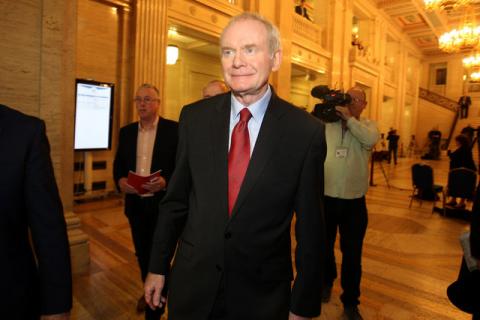 Northern Ireland's former Deputy First Minister Martin McGuinness leaves Assembly at Parliament Buildings in Stormont in Belfast, Northern Ireland, January 16, 2017. PHOTO BY REUTERS/Clodagh Kilcoyn