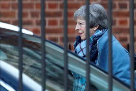 Britain's Prime Minister Theresa May arrives in Downing Street in London, Britain, January 28, 2019. PHOTO BY REUTERS/Peter Nicholls