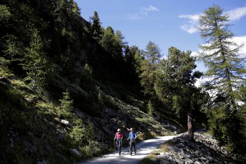 Britain's Prime Minister Theresa May walks in a forest with her husband Philip at the start of a summer holiday, as they pose for photographers, in the Alps, in Switzerland, August 12, 2016. PHOTO BY REUTERS/Marco Bertorello